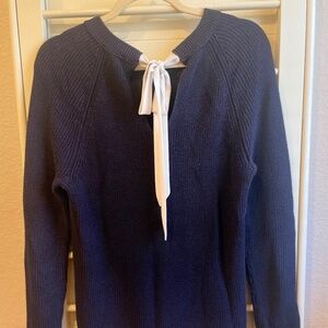Ann Taylor - long navy sweater with bow detail